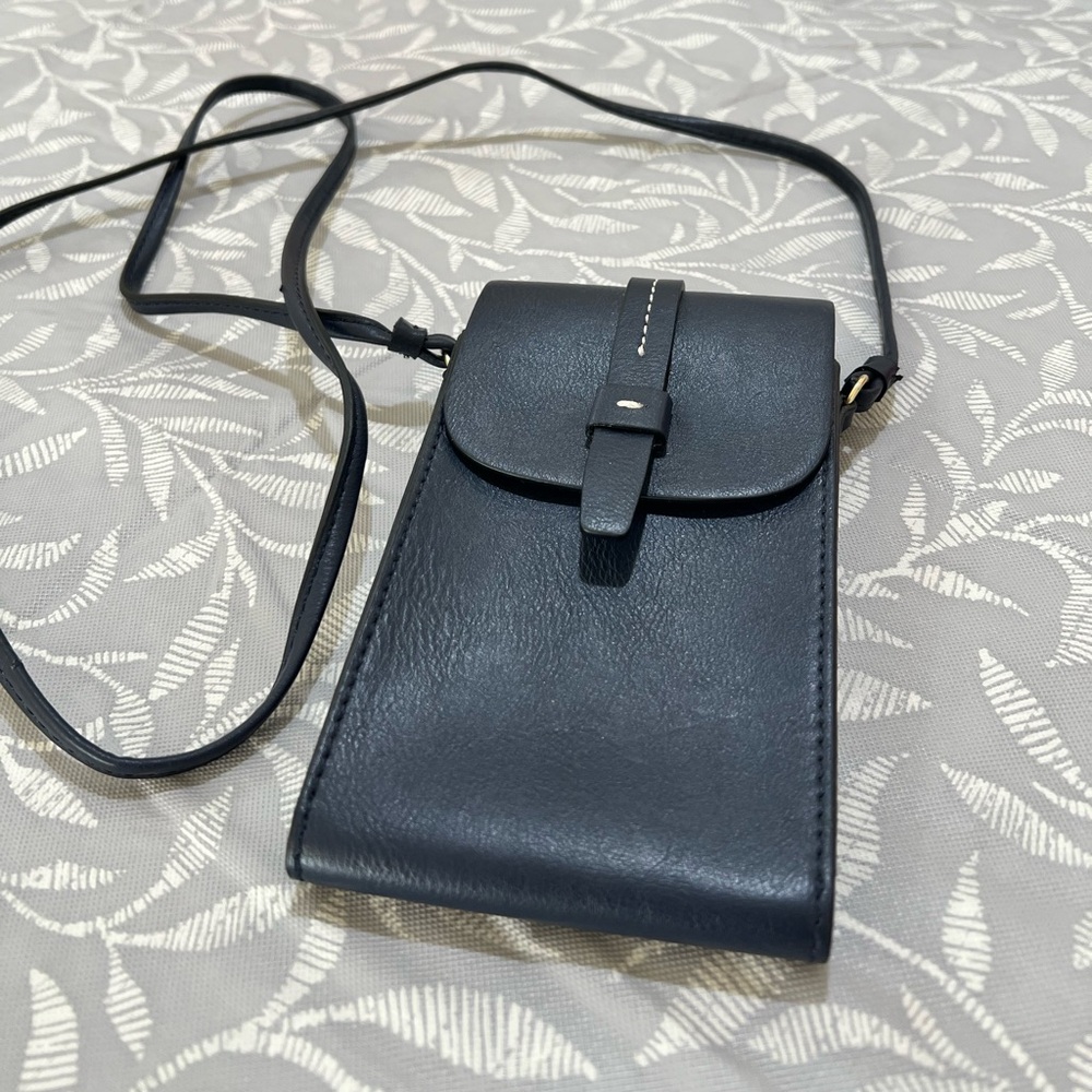 GAP Navy Leather Crossbody Bag with Front Flap